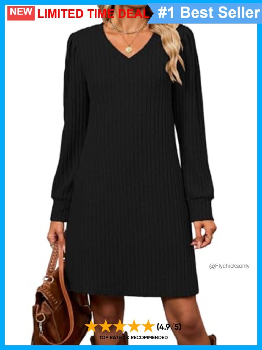Long Sleeve Ribbed Knit Sweater Dress with Pockets Casual Fall Knee Length